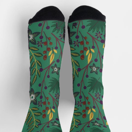 Blume mit nahtlosem Blumenmuster, grün Hintergrund Socken (Oben)
