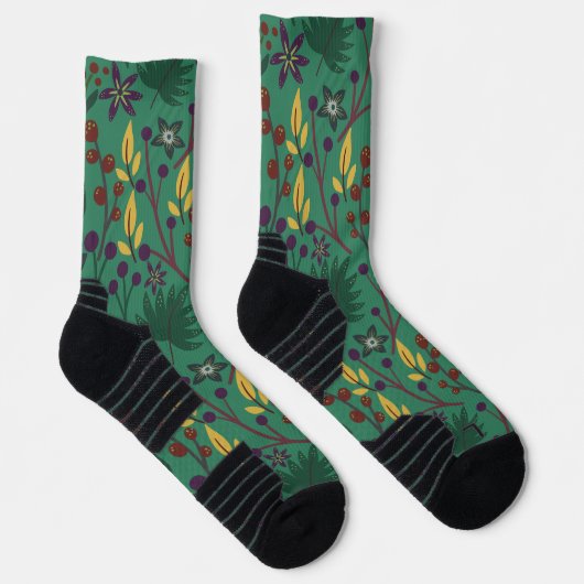 Blume mit nahtlosem Blumenmuster, grün Hintergrund Socken (Rechts)