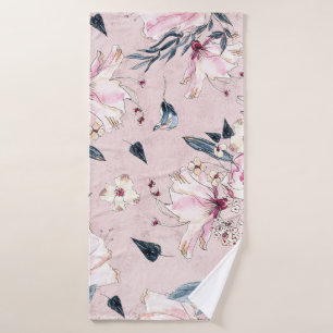 Blume mit Navy Blue und Blush Watercolor-Filtratio Badehandtuch
