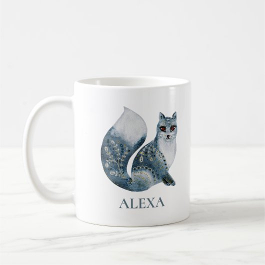 Blume mit niedlichem grauem Fuchsmonogramm Kaffeetasse (Links)