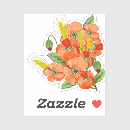 Blume mit niedlichem Mohn, Wasserfarbe Aufkleber (Blatt)