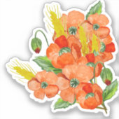 Blume mit niedlichem Mohn, Wasserfarbe Aufkleber (Vorderseite)