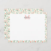 Blume mit niedlicher einfacher Rose Rosa Monogramm Mitteilungskarte (Vorne/Hinten)