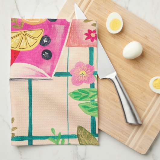 Blume mit Obstgetränken Geschirrtuch (Viertel Falte)