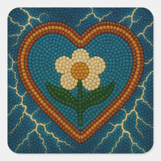 Blume mit Perlen und Donner Quadratischer Aufkleber (Vorderseite)