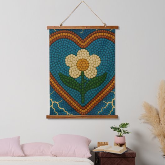 Blume mit Perlen und Donner Wandteppich Mit Holzrahmen (Schlafzimmer)