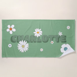 Blume mit personalisiertem Namen für den grünen Re Strandtuch