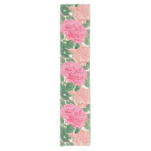 Blume mit Pink & Light Peach Rose mit grünen Blätt Kurzer Tischläufer (Vorderseite)