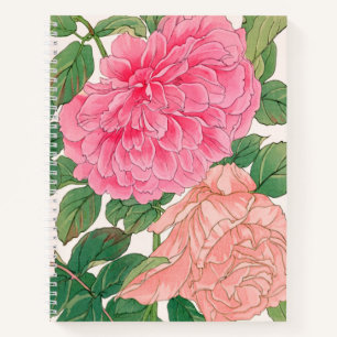 Blume mit Pink & Light Peach Rose mit grünen Blätt Notizblock