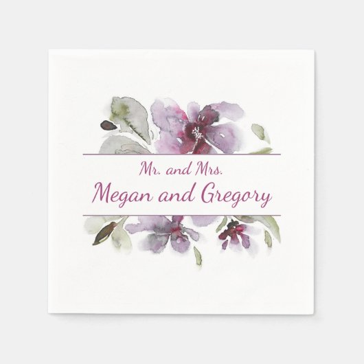 Blume mit Plum Watercolor Serviette (Vorderseite)