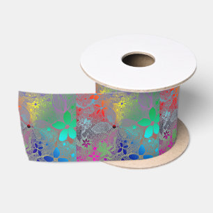 Blume mit Regenbogen Satinband