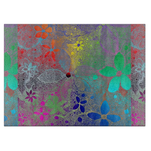 Blume mit Regenbogen Schneidebrett (Vorderseite)