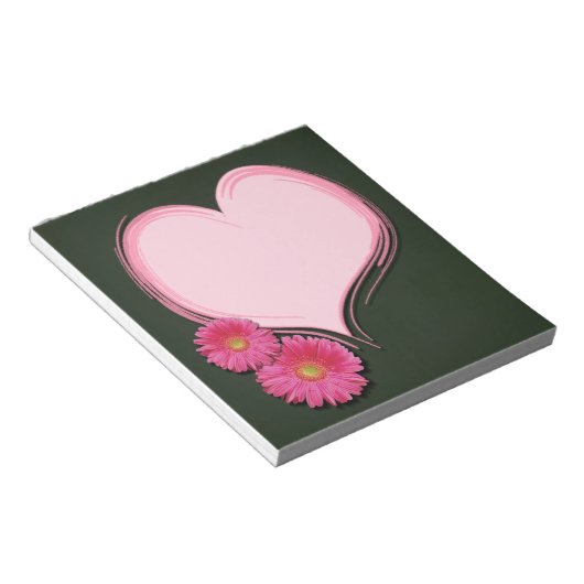 Blume mit rosa Herzfunktion - Notepad Notizblock (angewinkelt)