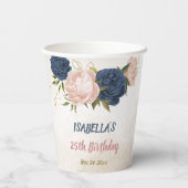 Blume mit rosa Marineblau und Rosa Pappbecher (Rückseite)