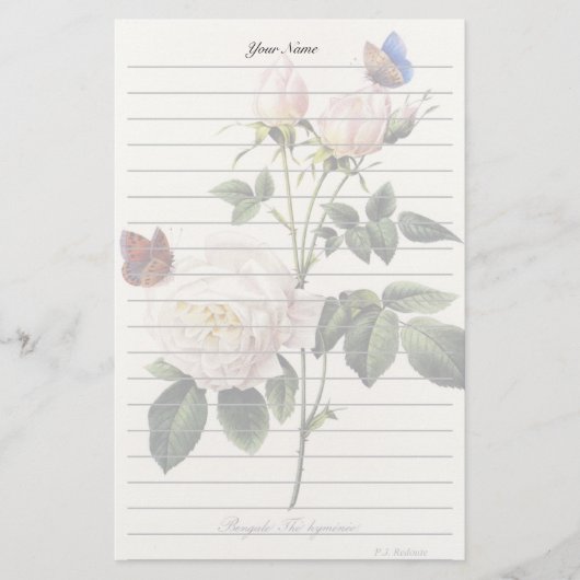 Blume mit Rosa, Pierre Joseph Redouté Briefpapier (Vorderseite)