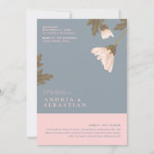 Blume mit Rosa und Blau Thema Hochzeit Einladung (Rückseite)