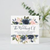 Blume mit rosa und blauem Wasser Hochzeiten Einladung (Stehend Vorderseite)