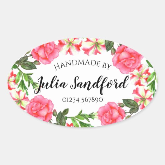 Blume mit rosa Wasserfarbe Ovale Kleider Ovaler Aufkleber (Vorderseite)