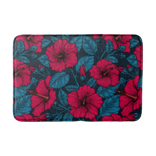 Blume mit rotem Hibiskus Badematte