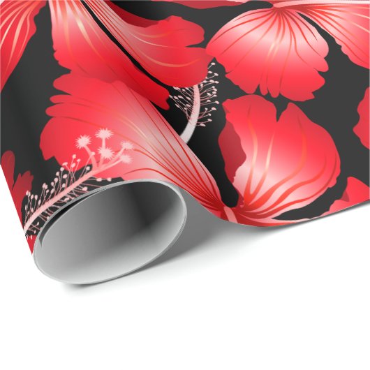 Blume mit rotem Hibiskus Geschenkpapier (Rolleneckpunkt)