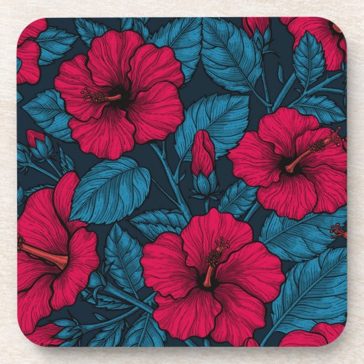 Blume mit rotem Hibiskus Getränkeuntersetzer (Vorderseite)