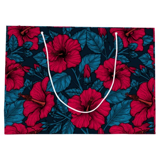 Blume mit rotem Hibiskus Große Geschenktüte (Rückseite)