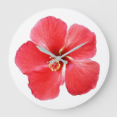 Blume mit rotem Hibiskus Große Wanduhr (Vorderseite)