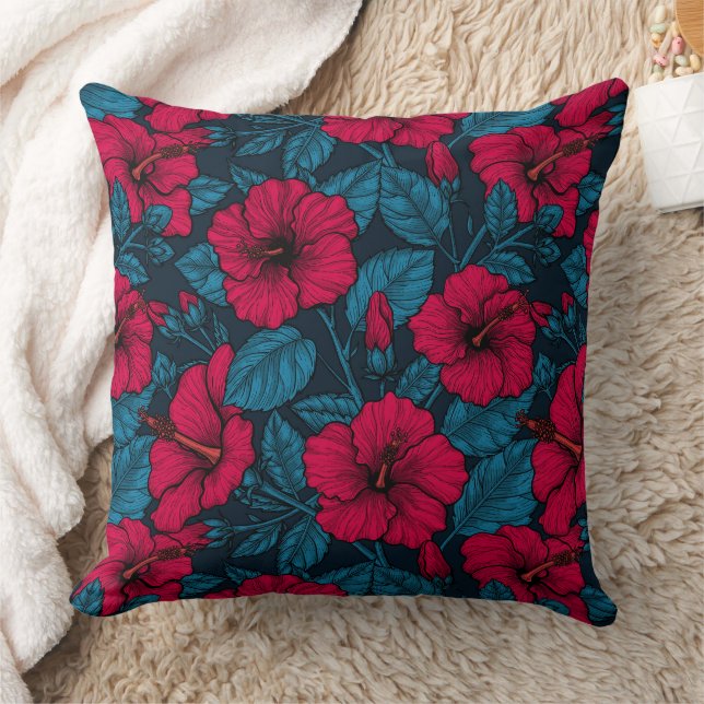 Blume mit rotem Hibiskus Kissen (Decke)