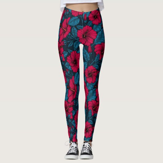 Blume mit rotem Hibiskus Leggings (Vorderseite)