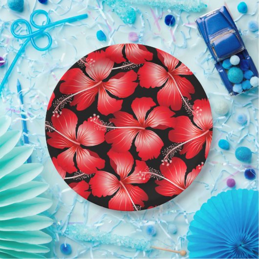 Blume mit rotem Hibiskus Pappteller (Party)