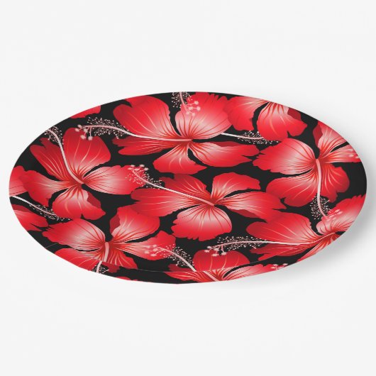 Blume mit rotem Hibiskus Pappteller (Schrägansicht)