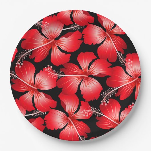 Blume mit rotem Hibiskus Pappteller (Vorderseite)