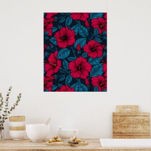Blume mit rotem Hibiskus Poster