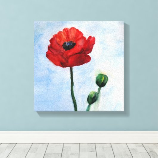 Blume mit rotem Mohn Leinwanddruck (Insitu (Holzboden))