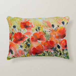 Blume mit rotem Mohn mit Wasserfarbe. Blume Dekokissen