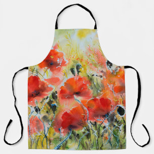 Blume mit rotem Mohn mit Wasserfarbe. Blume Schürze