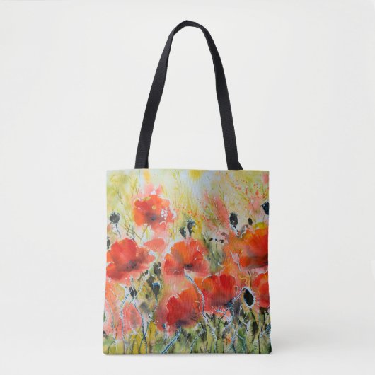 Blume mit rotem Mohn mit Wasserfarbe. Blume Tasche (Vorderseite)
