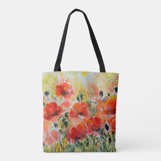Blume mit rotem Mohn mit Wasserfarbe. Blume Tasche (Rückseite)