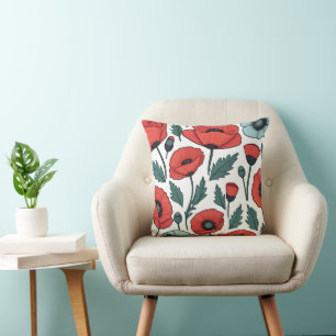 Blume mit rotem Mohnblumen Kissen