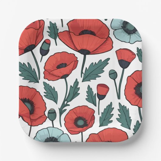 Blume mit rotem Mohnblumen Pappteller (Vorderseite)