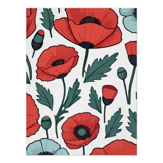 Blume mit rotem Mohnblumen Poster (Vorderseite)