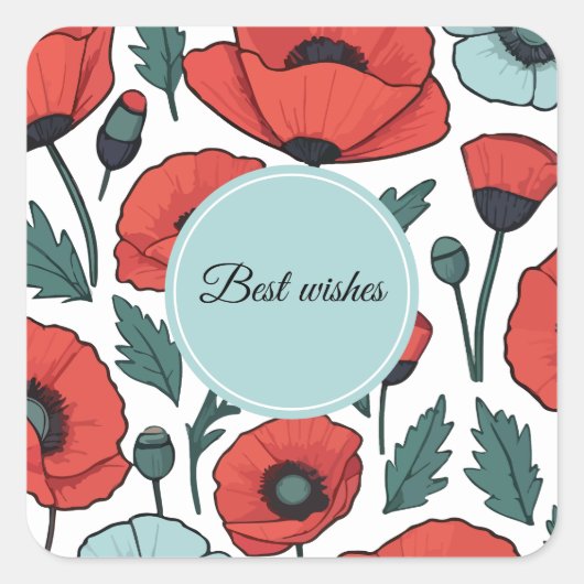 Blume mit rotem Mohnblumen Quadratischer Aufkleber (Vorderseite)