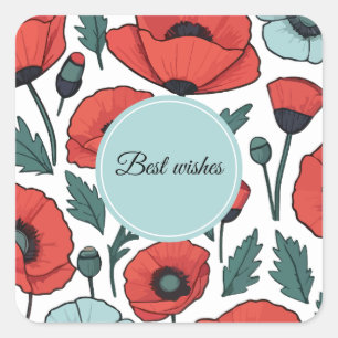 Blume mit rotem Mohnblumen Quadratischer Aufkleber