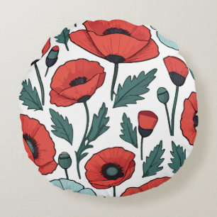 Blume mit rotem Mohnblumen Rundes Kissen