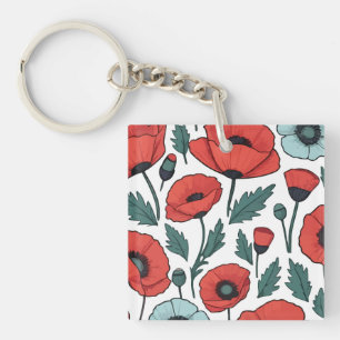 Blume mit rotem Mohnblumen Schlüsselanhänger