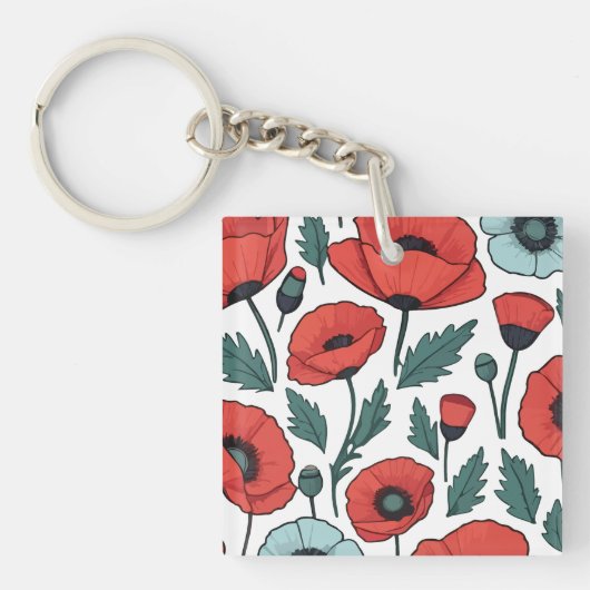 Blume mit rotem Mohnblumen Schlüsselanhänger (Vorderseite)