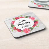 Blume mit roten und rosa Wasserfarben - Gestaltung Getränkeuntersetzer (Linke Seite)