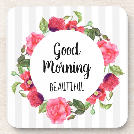 Blume mit roten und rosa Wasserfarben - Gestaltung Getränkeuntersetzer (Vorderseite)