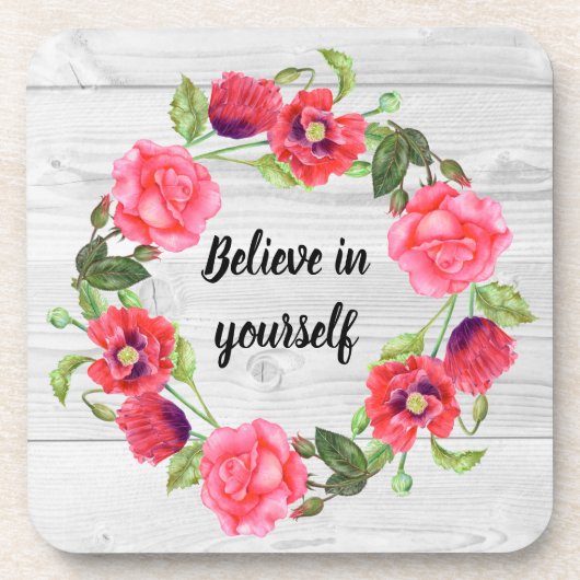 Blume mit roten und rosa Wasserfarben - Gestaltung Getränkeuntersetzer (Vorderseite)