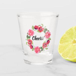 Blume mit roten und rosa Wasserfarben - Gestaltung Schnapsglas